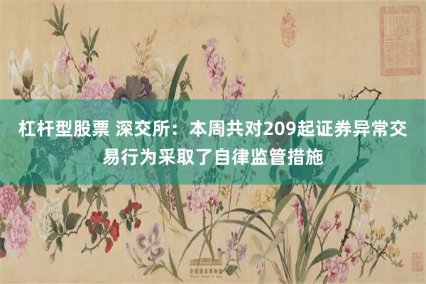 杠杆型股票 深交所：本周共对209起证券异常交易行为采取了自律监管措施